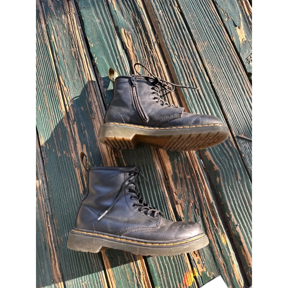 Dr. Martens 1460 J Junior Black Leather Lace Up Side Zip Boots Kids Size‎ 3 US